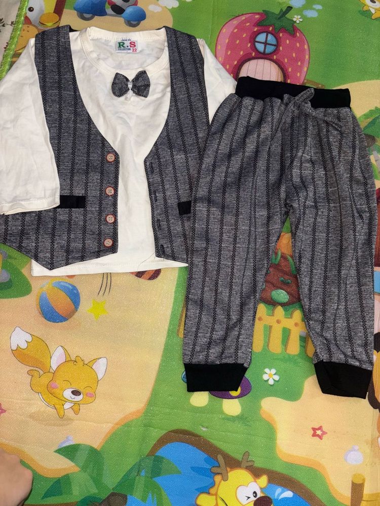 Adorable Baby Boy Striped Vest Outfit