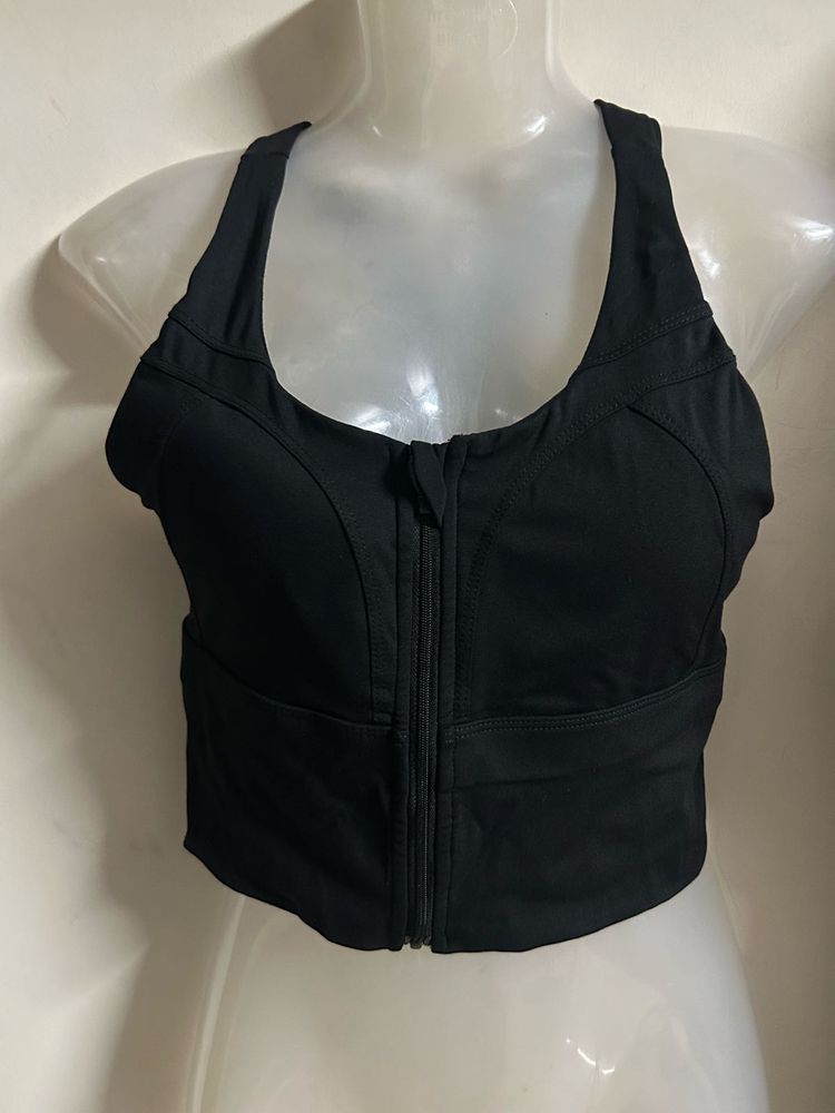 Black Front Zip Sports Bra