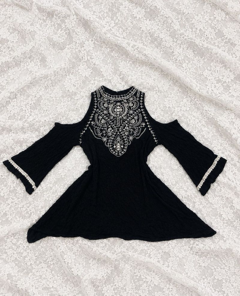 Boho Embroidered Cold Shoulder Top