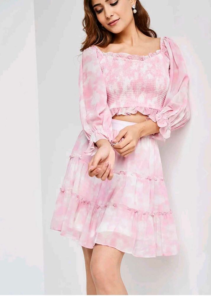 AND Pink Tie-Dye Crop Top &amp; Skirt Set