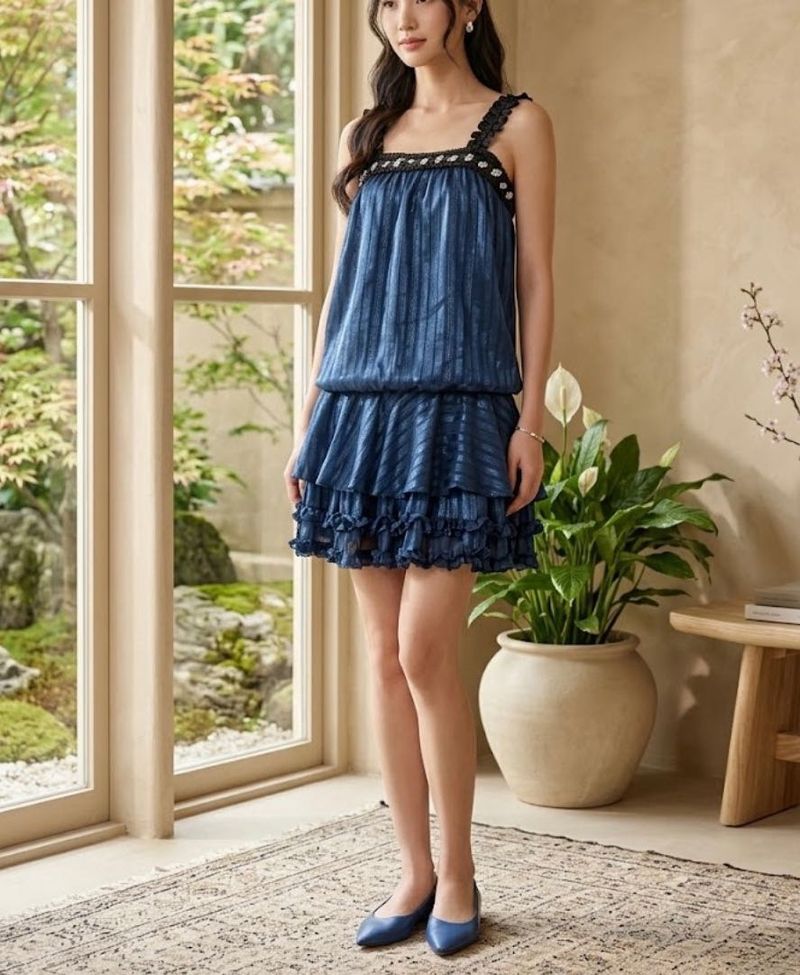Blue Striped Ruffled Mini Dress