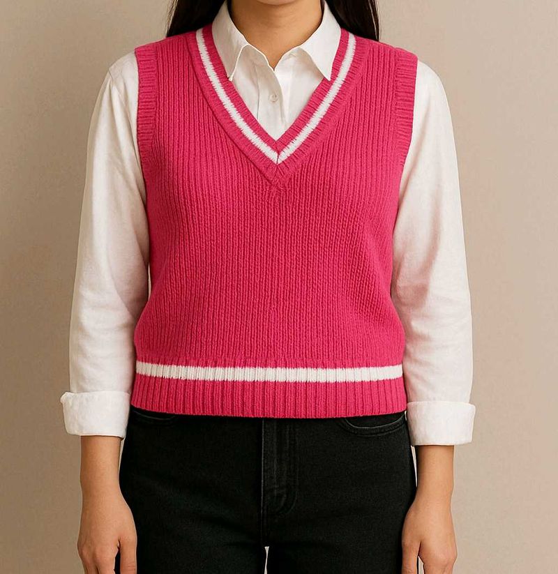V-Neck pinkish red Knit Vest