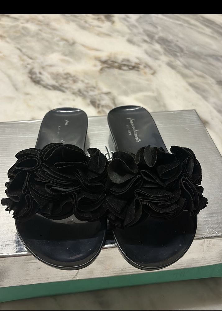 Franco Banetti Black Floral Slide Sandals