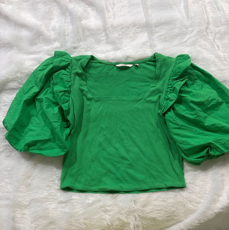 Vibrant Green Puff Sleeve Top
