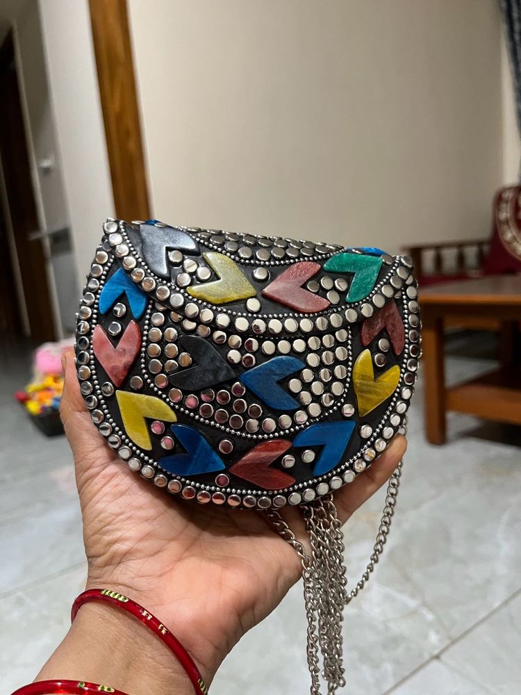 combo offer Embellished Metal Clutch Bag