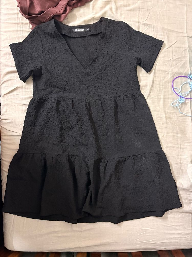 FLASH SALE Chic Black Textured Tiered Mini Dress