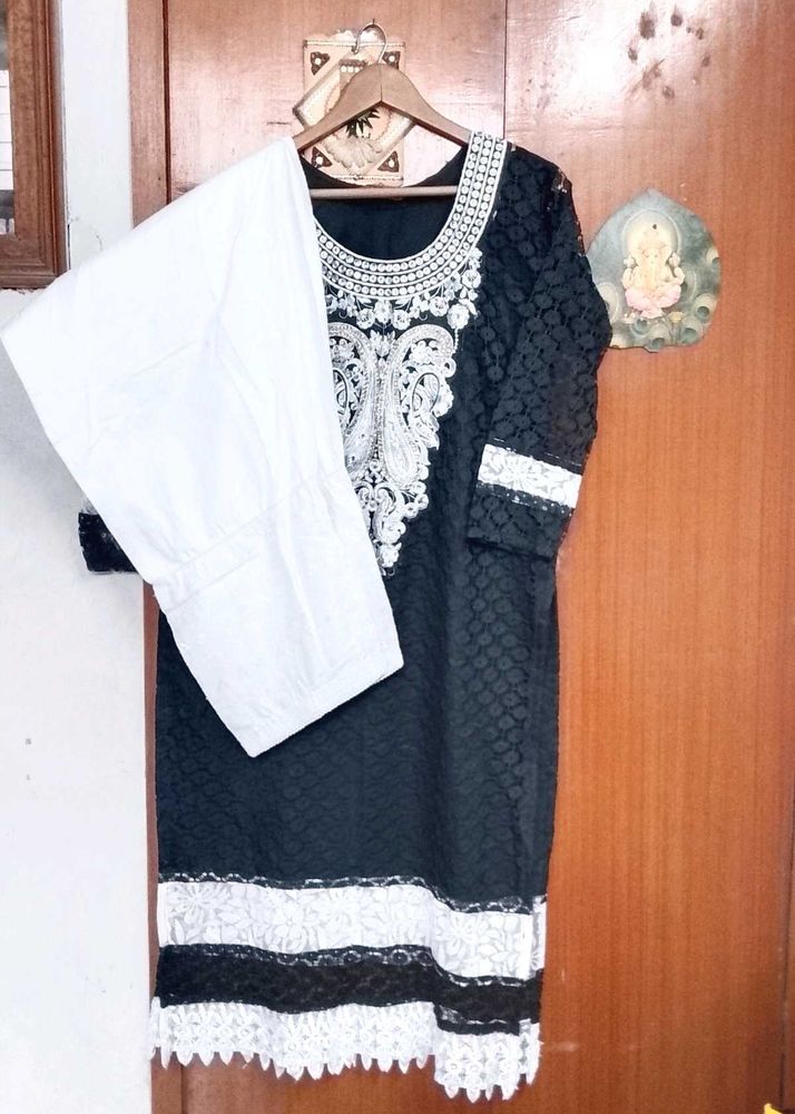 Brand new embroidery black long kurta salwar set