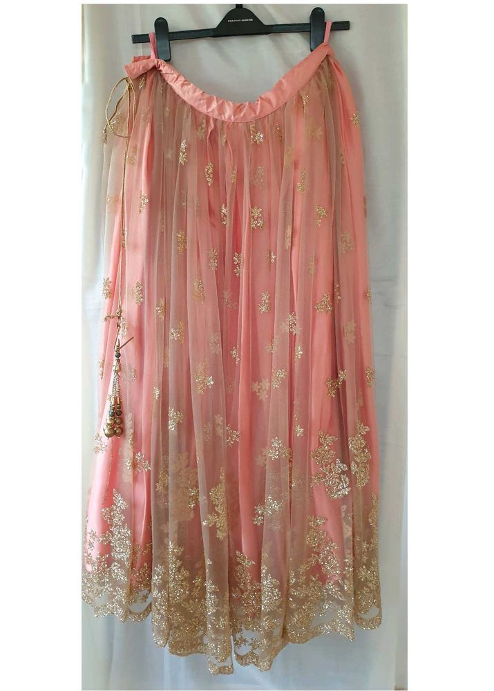 Peach &amp; Gold Embroidered Lehenga Skirt