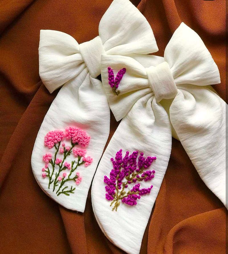 Chic Embroidered Bow Hair Clips