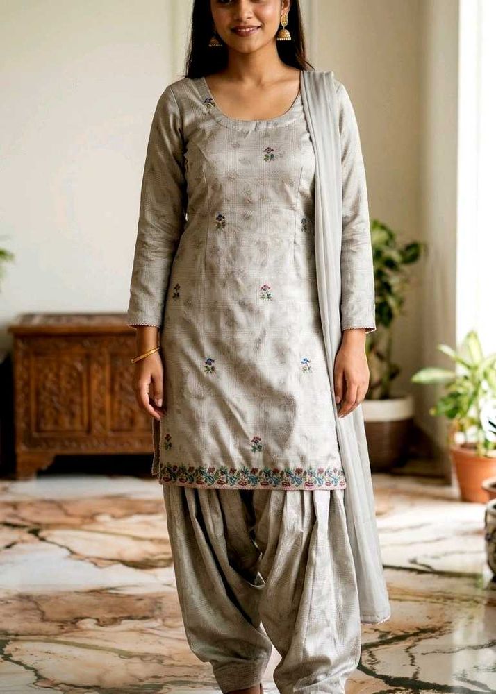 Women’s Embroidered Cotton Blend Salwar Suit Set w