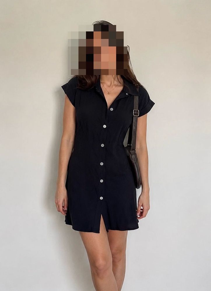 Classic Black Button-Up Shirt Dress