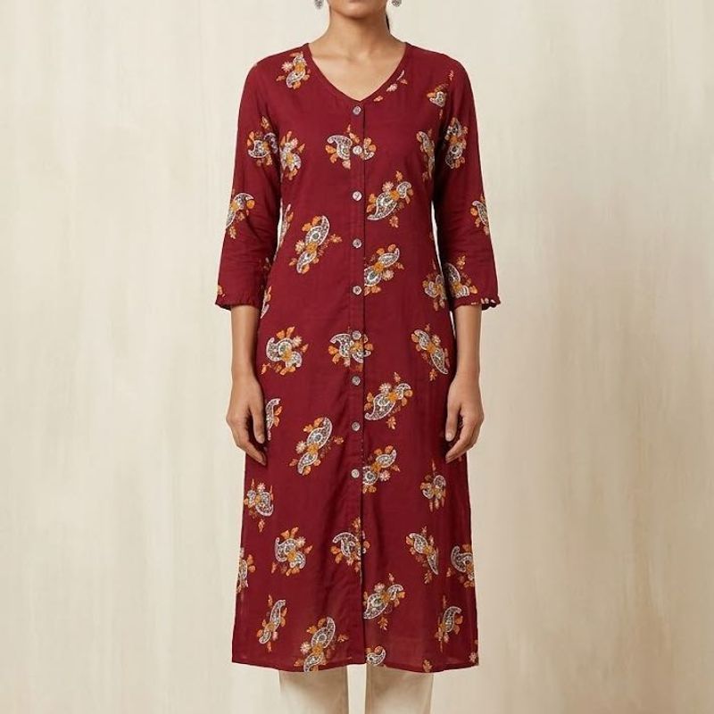Maroon Printed Kurta
