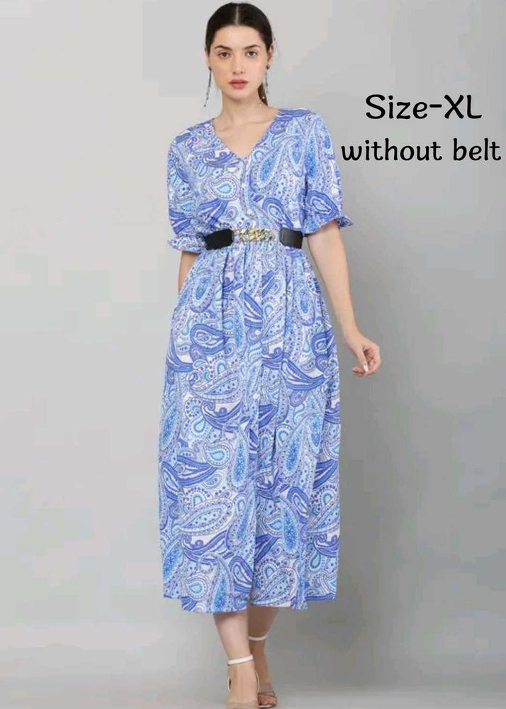 Blue Paisley Print Midi Dress