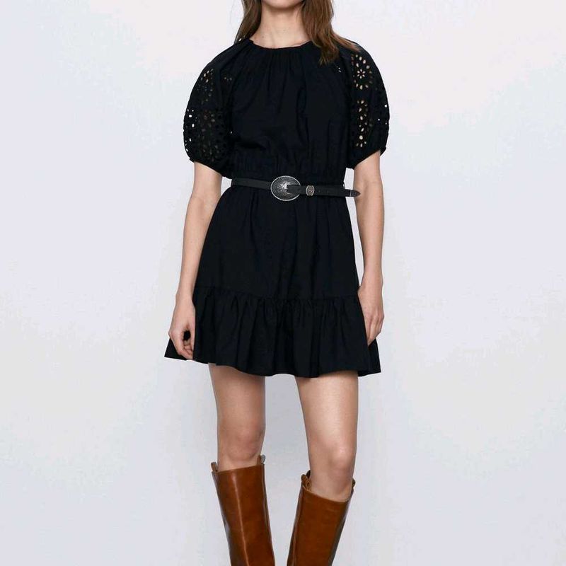 Chic Black Broderie Anglaise Mini Dress