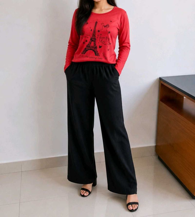 Red Eiffel Tower Long Sleeve Top