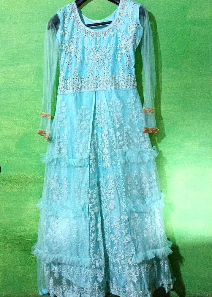 Light Blue Embroidered Anarkali