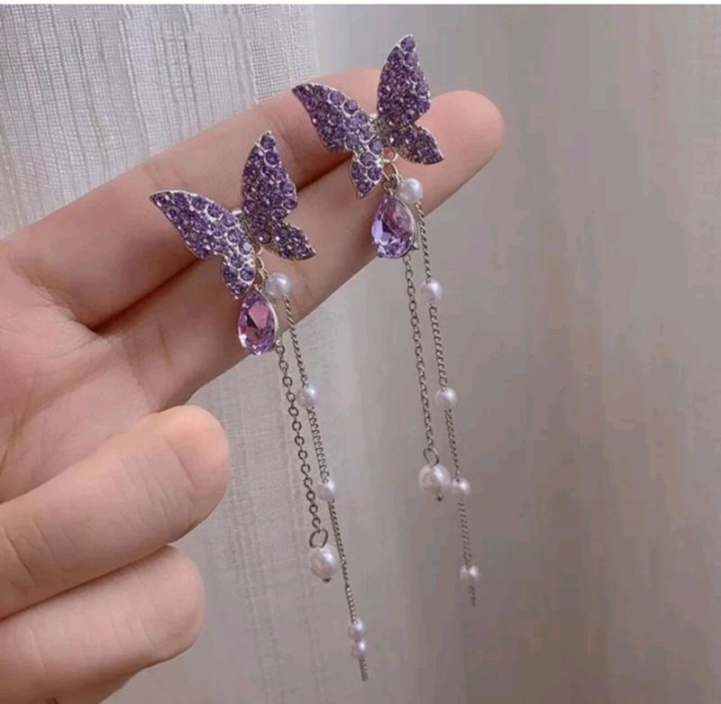 Korean Earrings Purple Colour Solder Length