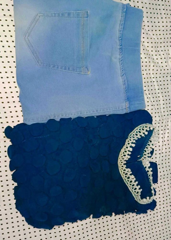 Cute Denim Jean Legging &amp; Top Set