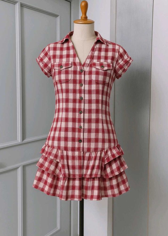 Red Plaid Ruffle Dress