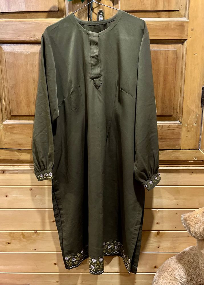 Dubai Crepe Olive suit with Floral Embroidery