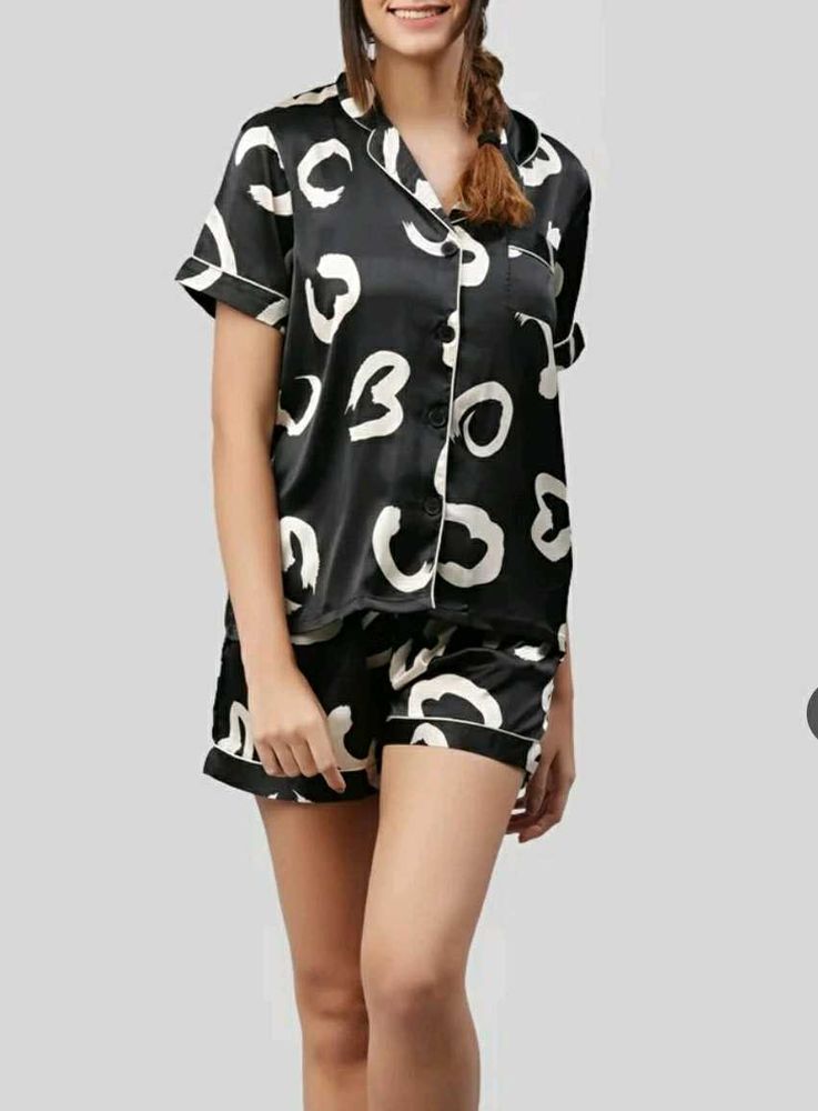 Cute Black printed night suit set