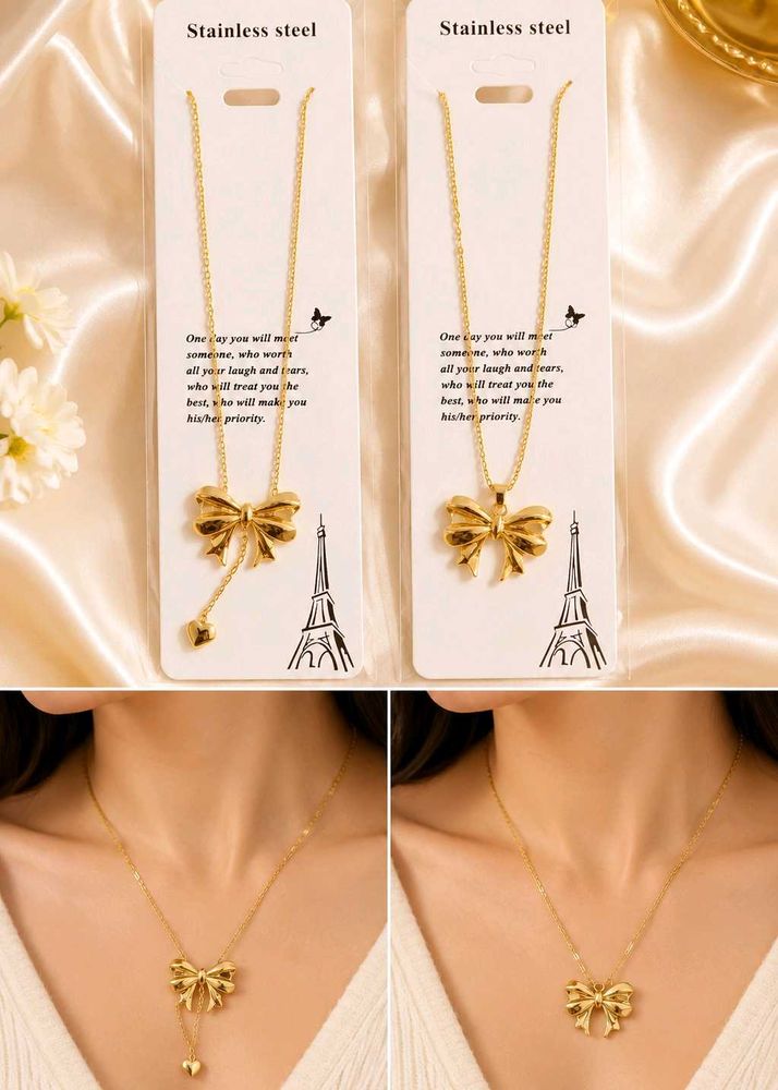 Anti Tarnish Gold Bow Necklace