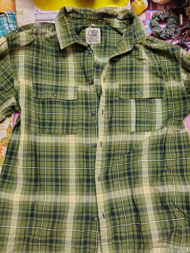 Green Plaid Button-Up Shirt