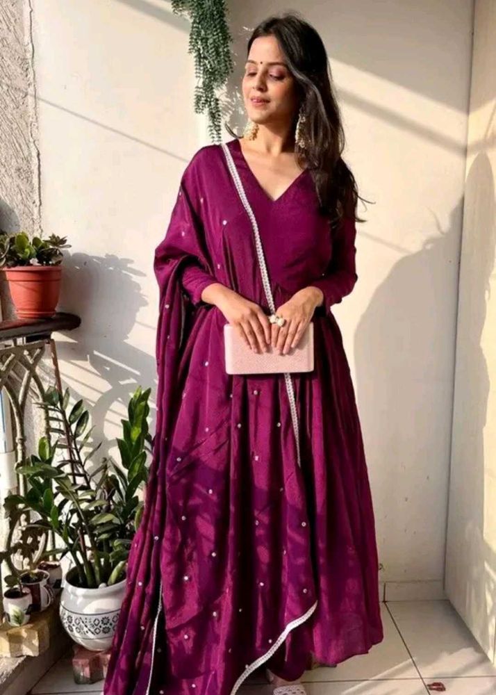 Anarkali flair gown set with pant and dupatta