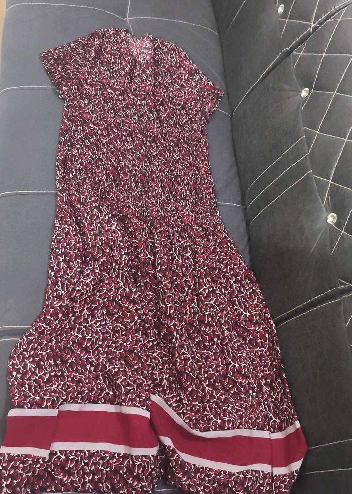 Vintage Burgundy Abstract Print Maxi Dress