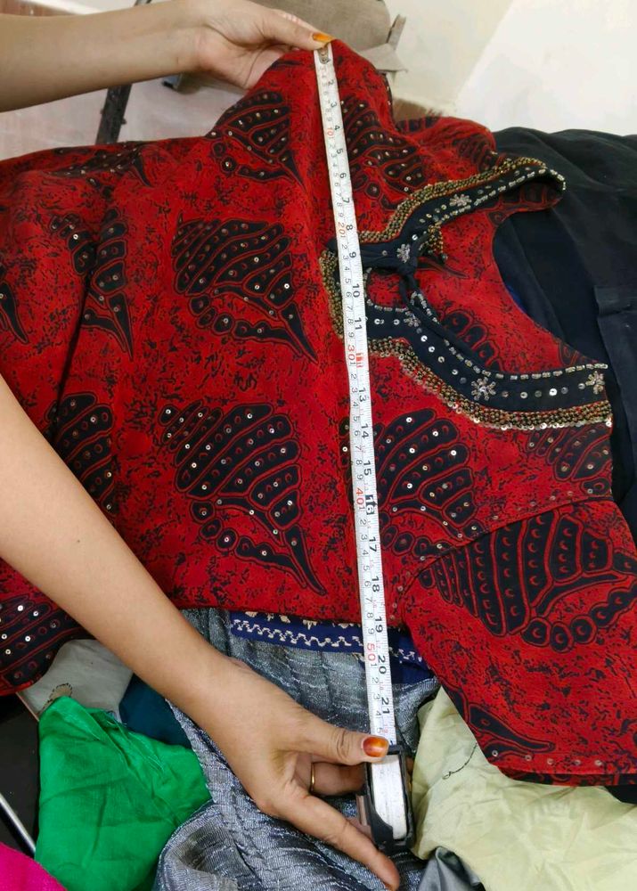 Red Printed Embellished long frock chudidar