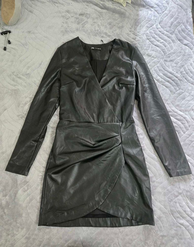 zara Faux Leather Wrap Dress bust 32 waist 28
