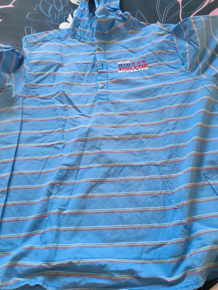 Blue Striped Hooded T-Shirt