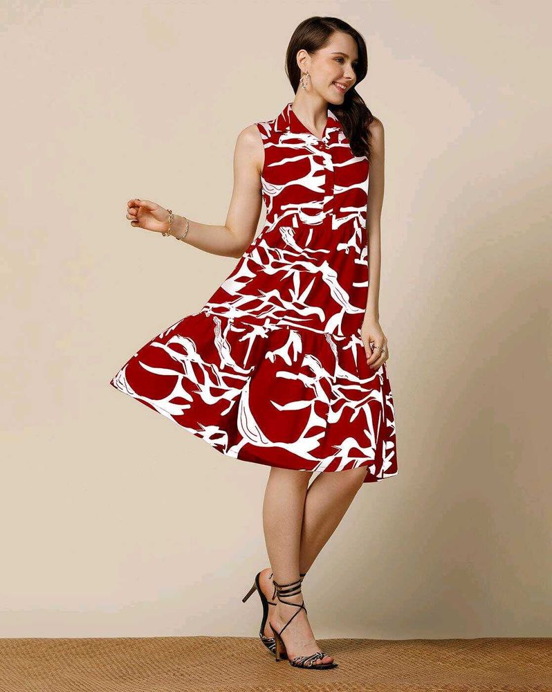 Red &amp; White Print Sundress