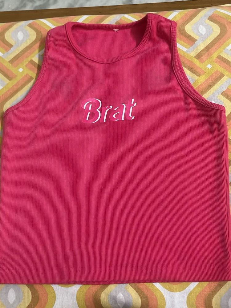 Hot Pink "Brat" Ribbed Tank Top