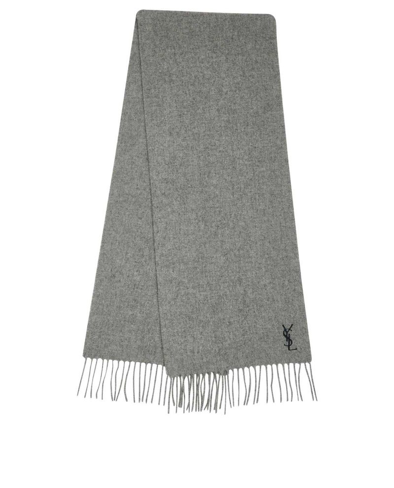 YSL Silver Grey Logo Embroidered Wool X Cashmere
