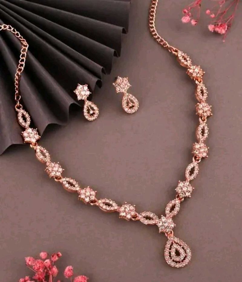 Sparkling Rose Gold Necklace &amp; Earring Set