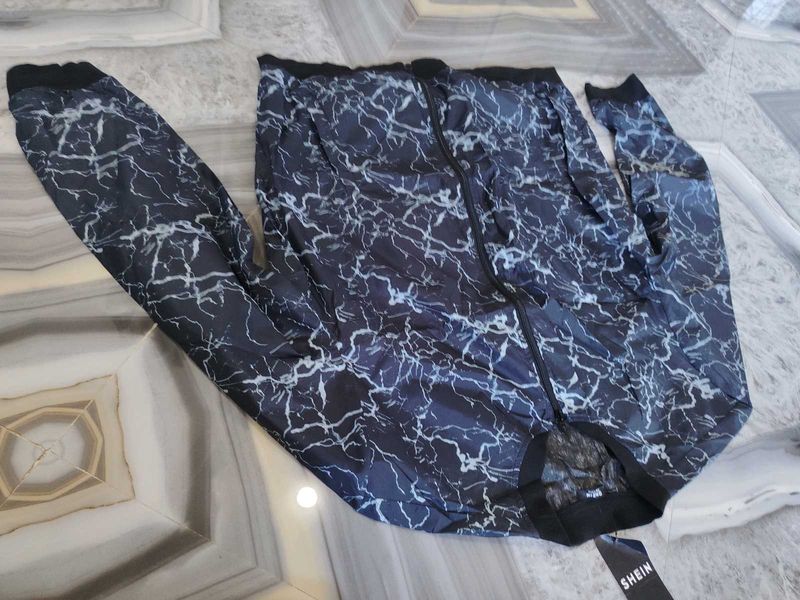 Stylish Marble Print Bomber Jacket