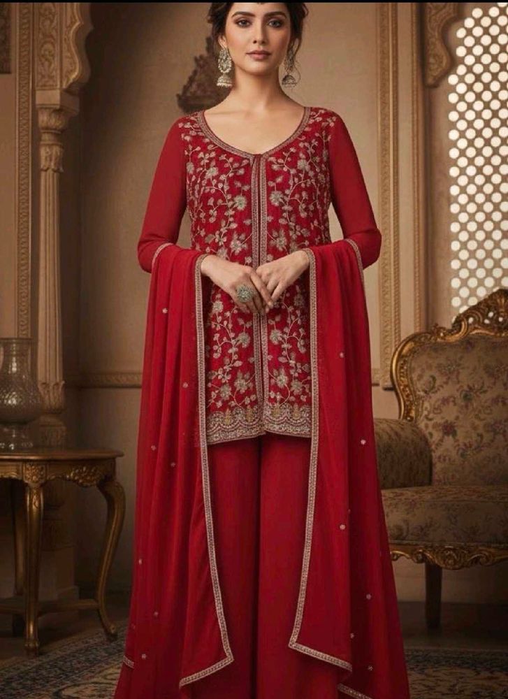Red Embroidered Kurta Set with Dupatta
