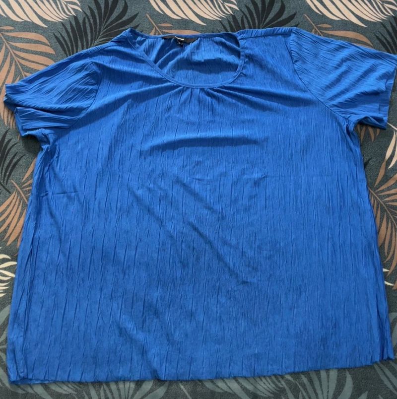 Veromoda Blue Textured Short Sleeve Top