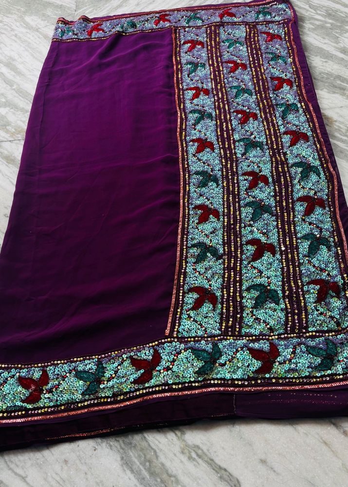 Handwork Purple  Saree
