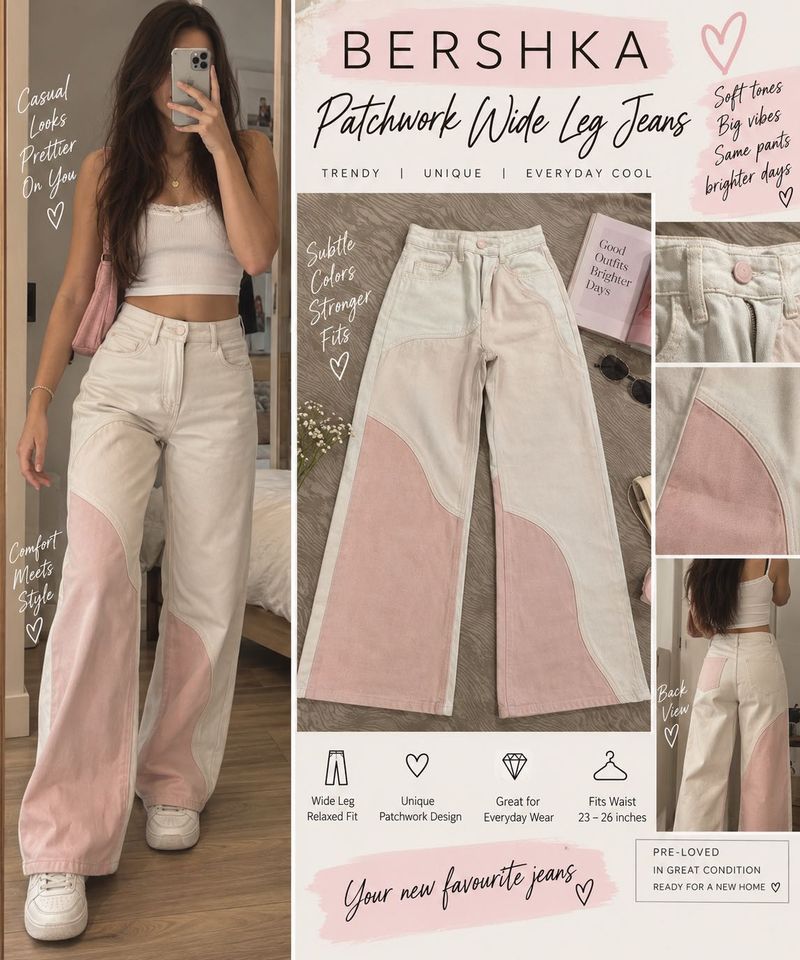 BERSHKA Patchwork High Waist Ombre Pink Jeans