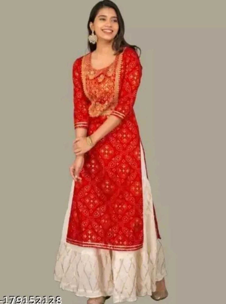 Red Printed Kurta Set