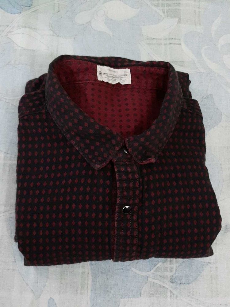 Men's Maroon Printed Casual Shirt