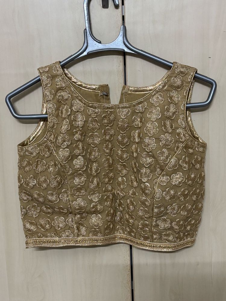 Golden Embroidered Sleeveless Blouse