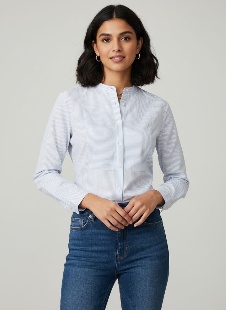 Classic Striped Band Collar Shirt