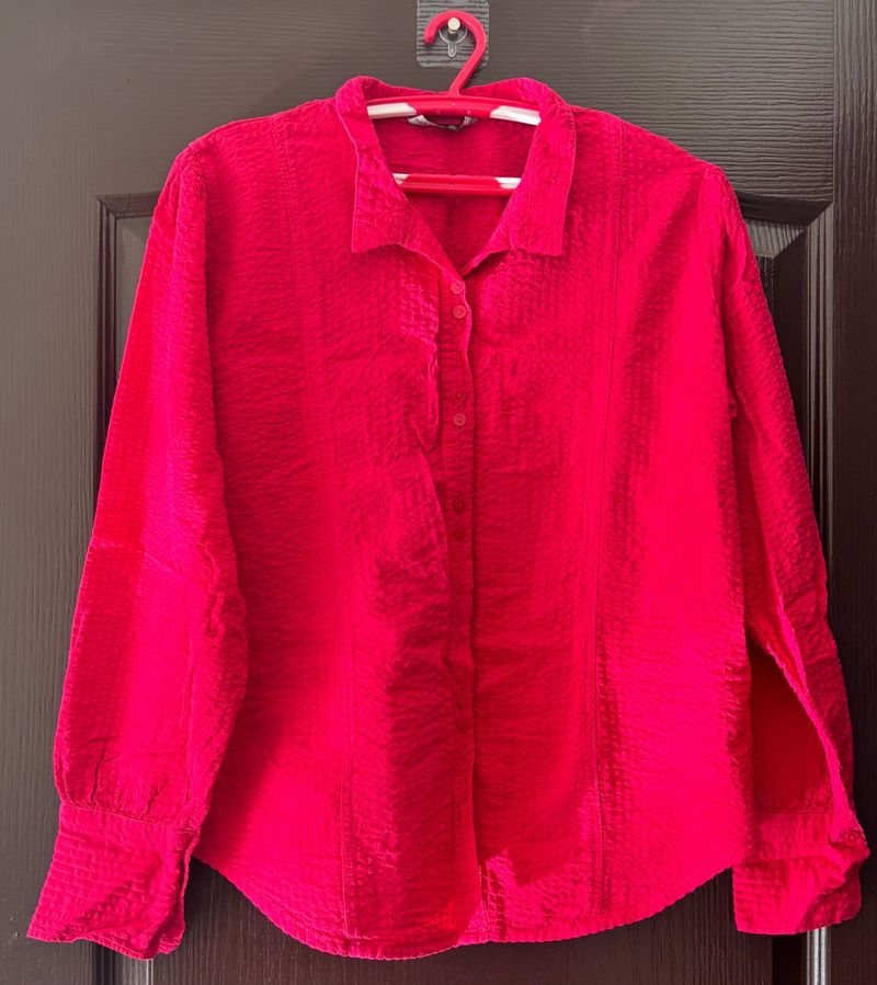 Bright Hot Pink Textured Button-Up Shirt
