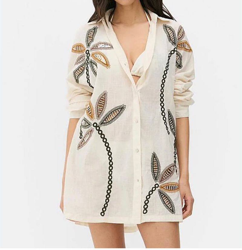 Embroidered Oversized Shirt or Beach Cover-Up