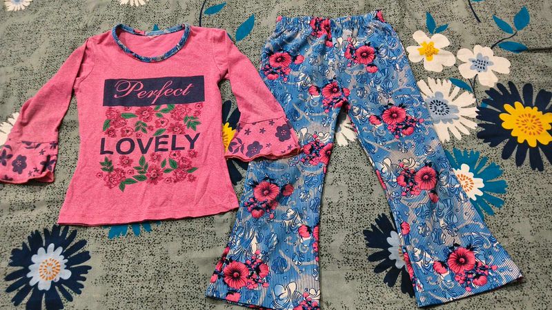Girls' Pink &amp; Blue Floral plazo Set for kids
