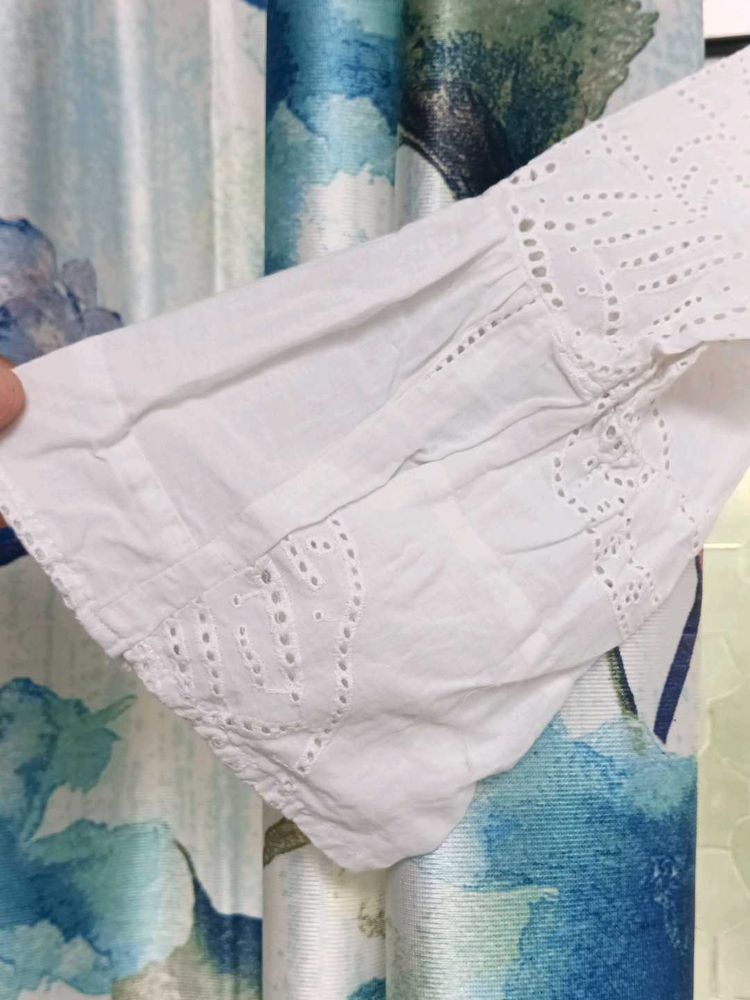 White Eyelet Flutter Sleeve Cute Top