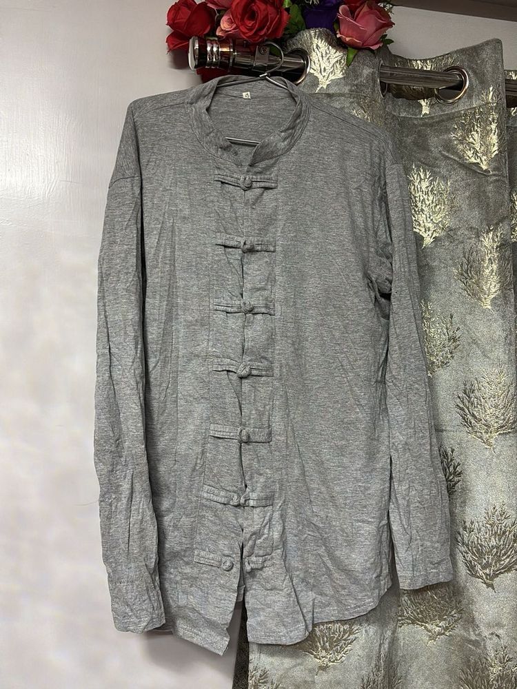 Grey Mandarin Collar Shirt